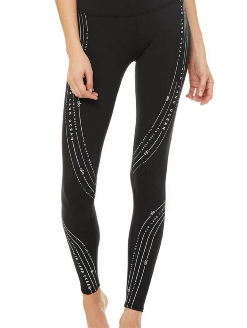 Alo Yoga Air Land Ocean Leggings Black Topographic Print Size M